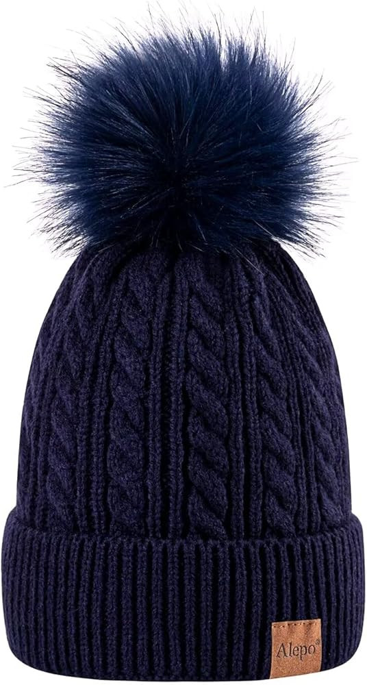 Alepo Womens Winter Beanie Hat, Warm Fleece Lined Knitted Soft Ski Cuff Cap with Pom Pom | Amazon (US)