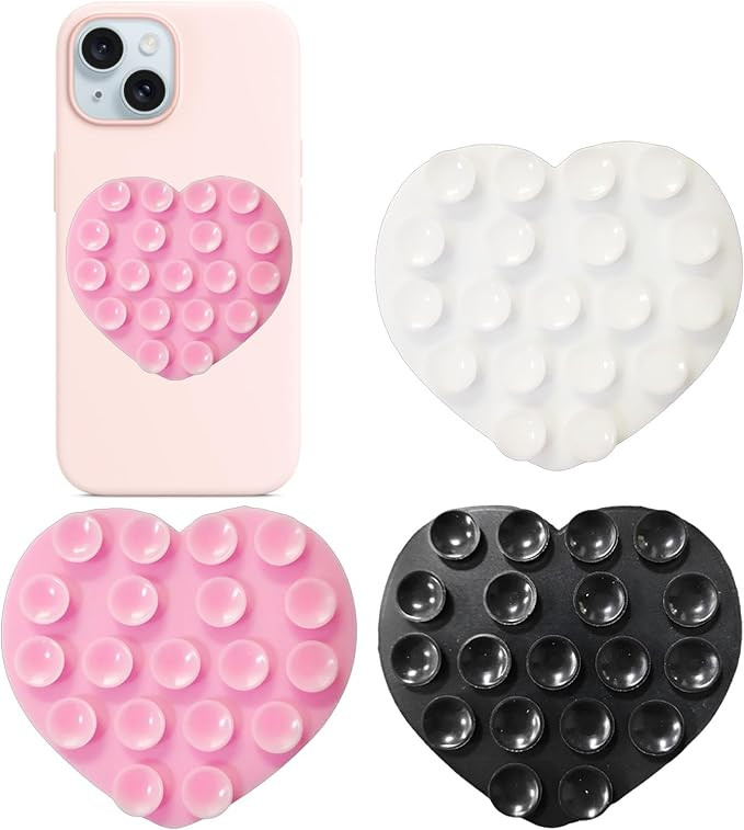 Heart-Shaped Silicone Phone Sticky Grip - Adhesive Back Phone Holder for iPhone & Android, Selfie... | Amazon (US)