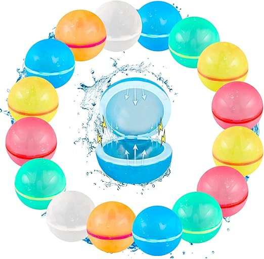 SOPPYCID 16 Pcs Reusable Water Balloons, Easy Quick Fill & Self-Sealing Water Bombs, Soft Silicon... | Amazon (US)