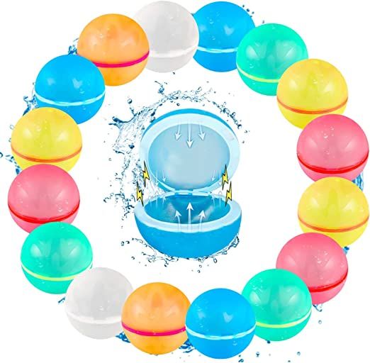 SOPPYCID 16 Pcs Reusable Water Balloons, Easy Quick Fill & Self-Sealing Water Bombs, Soft Silicon... | Amazon (US)