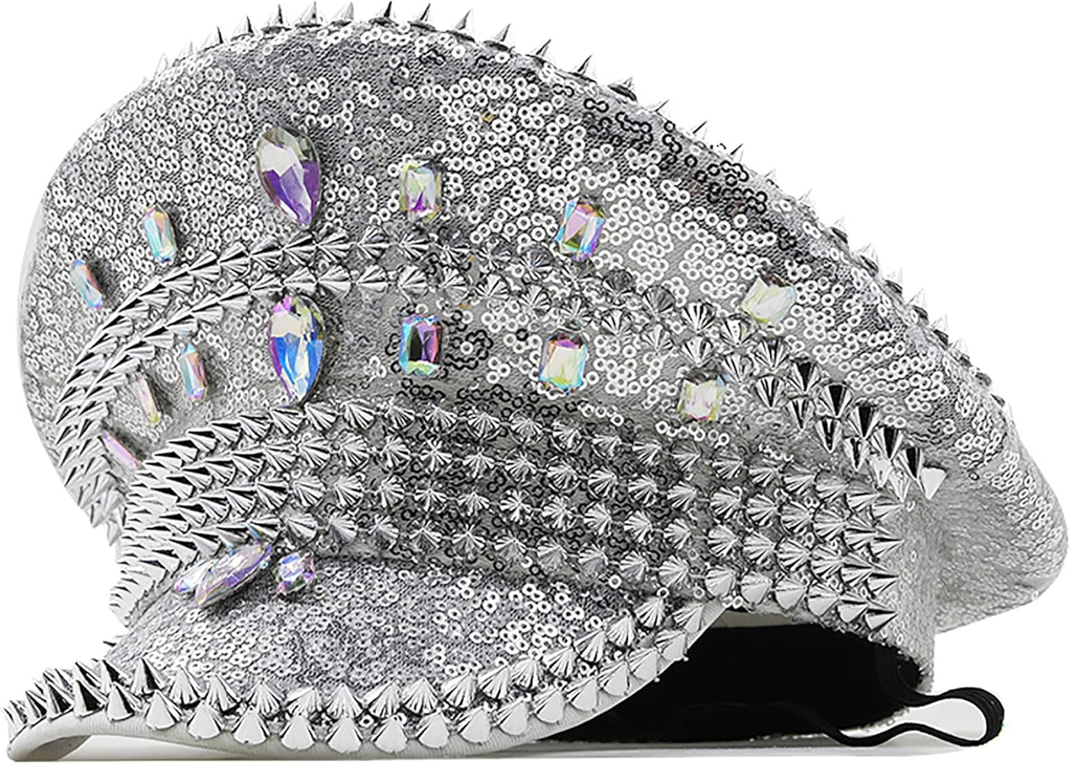 IZUS Women Rhinestone Captain Hats Men Punk-Rock Military Cap Sequins Disco Party Hat Bling Rivet... | Amazon (US)