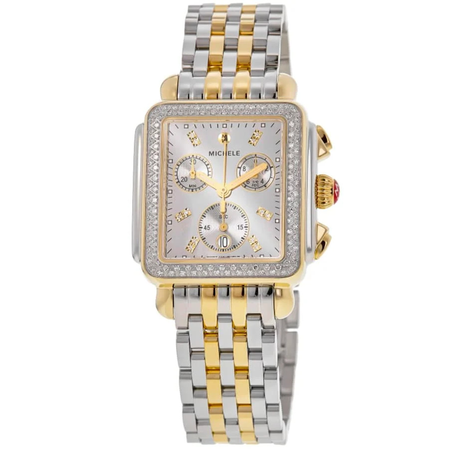 Michele Deco Diamond Quartz Chronograph 18K Gold Plated Diamond Bezel Steel Women's Watch MWW06A000805 | Shop Simon