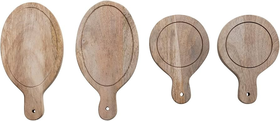 Creative Co-Op Mini Wood Serving Boards with Handles, Set of 4, 2 Styles | Amazon (US)