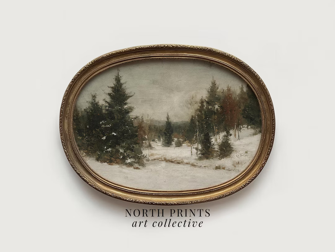 Rustic Winter Forest Painting, Pine Tree Landscape Wall Art, Holiday Decor, PRINTABLE Digital Dow... | Etsy (US)