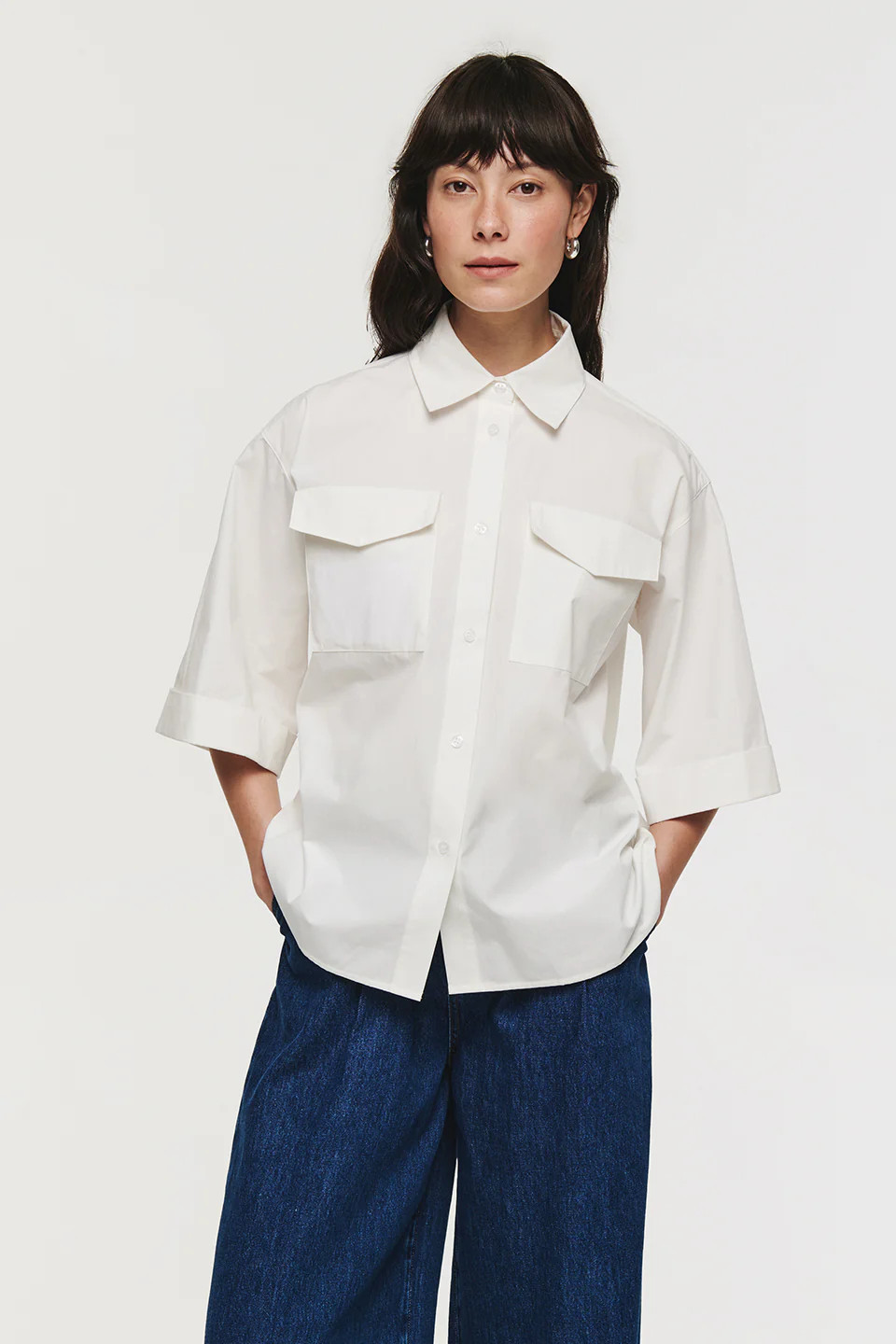 Nicola | Boxy Poplin Shirt in White | ALIGNE | ALIGNE USA