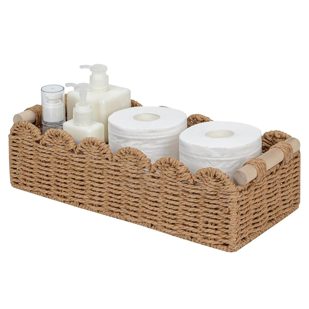 CubesLand Paper Rope Scalloped Edge Toilet Paper Storage Basket, Small Living Room, Bedroom Decor... | Amazon (US)