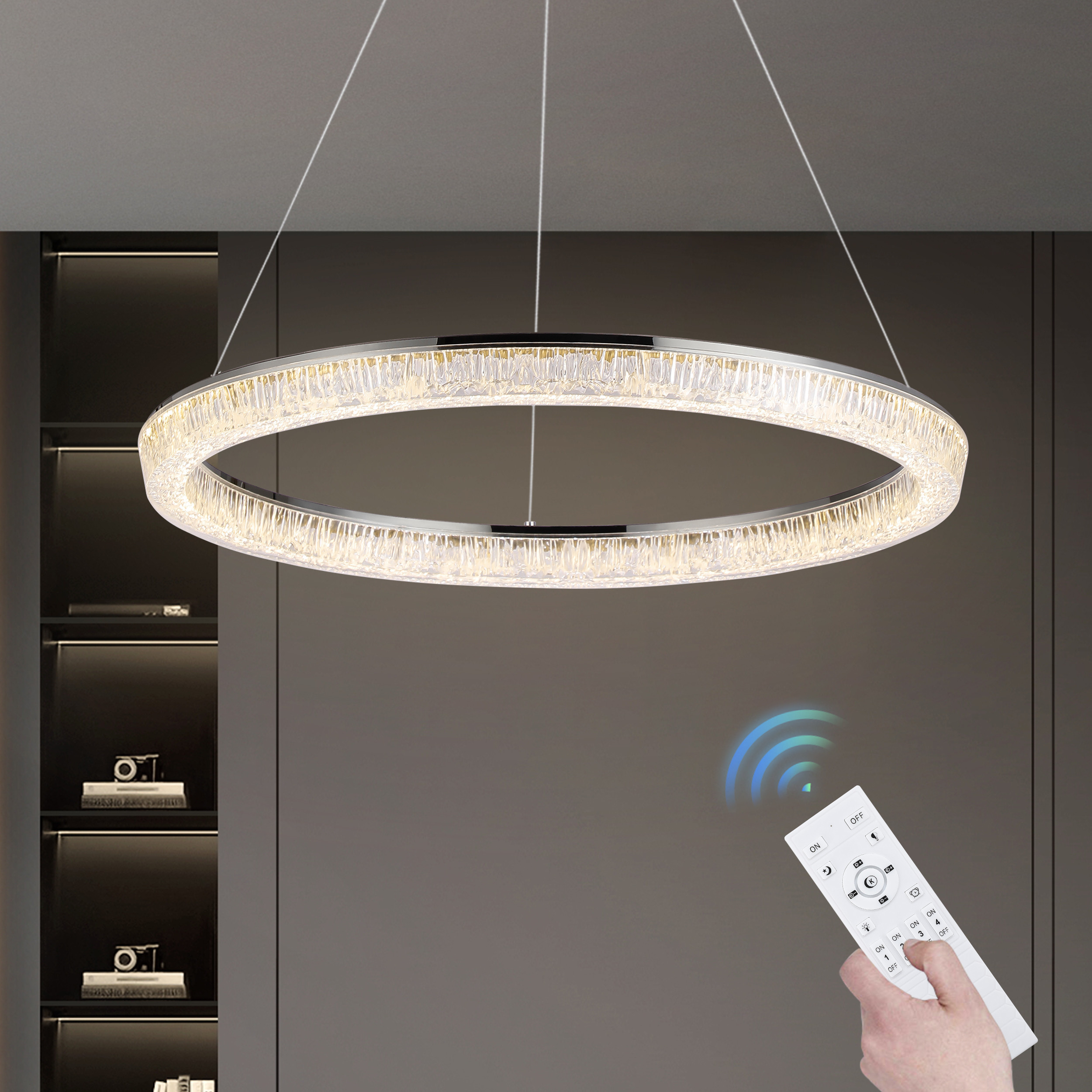 23.6"" Modern LED Ring Chandelier with Dimmable Lighting & Remote Control | Homary