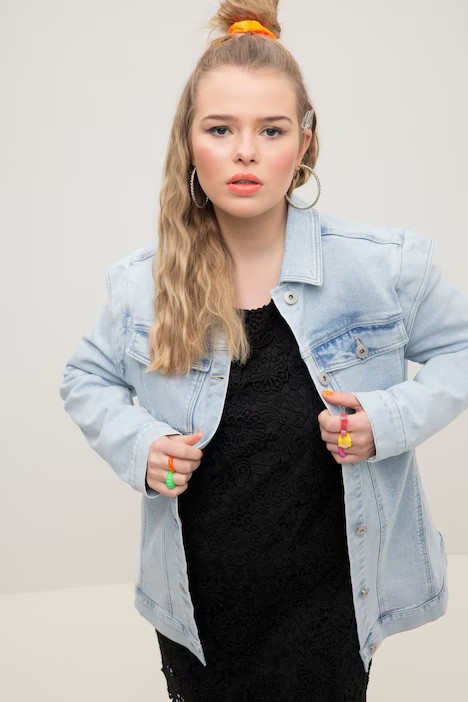 Bleach Wash Oversized Fit Denim Jacket | Denim Jackets | Jackets | Ulla Popken - US & CA