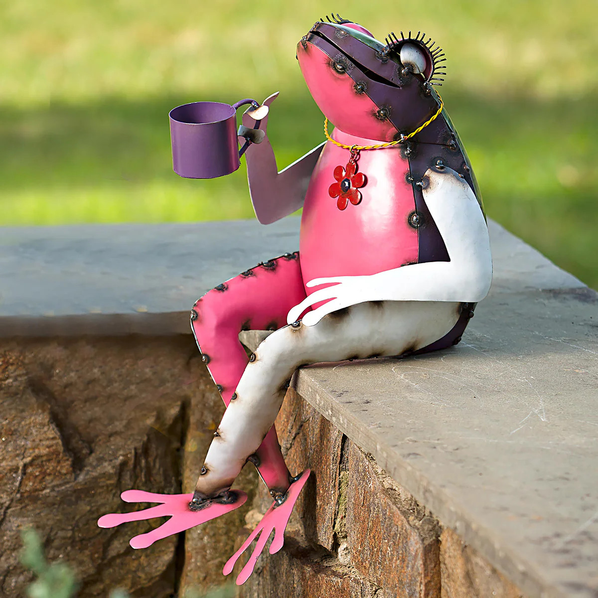 Recycled Metal Tea Frog Garden Art | Plow & Hearth