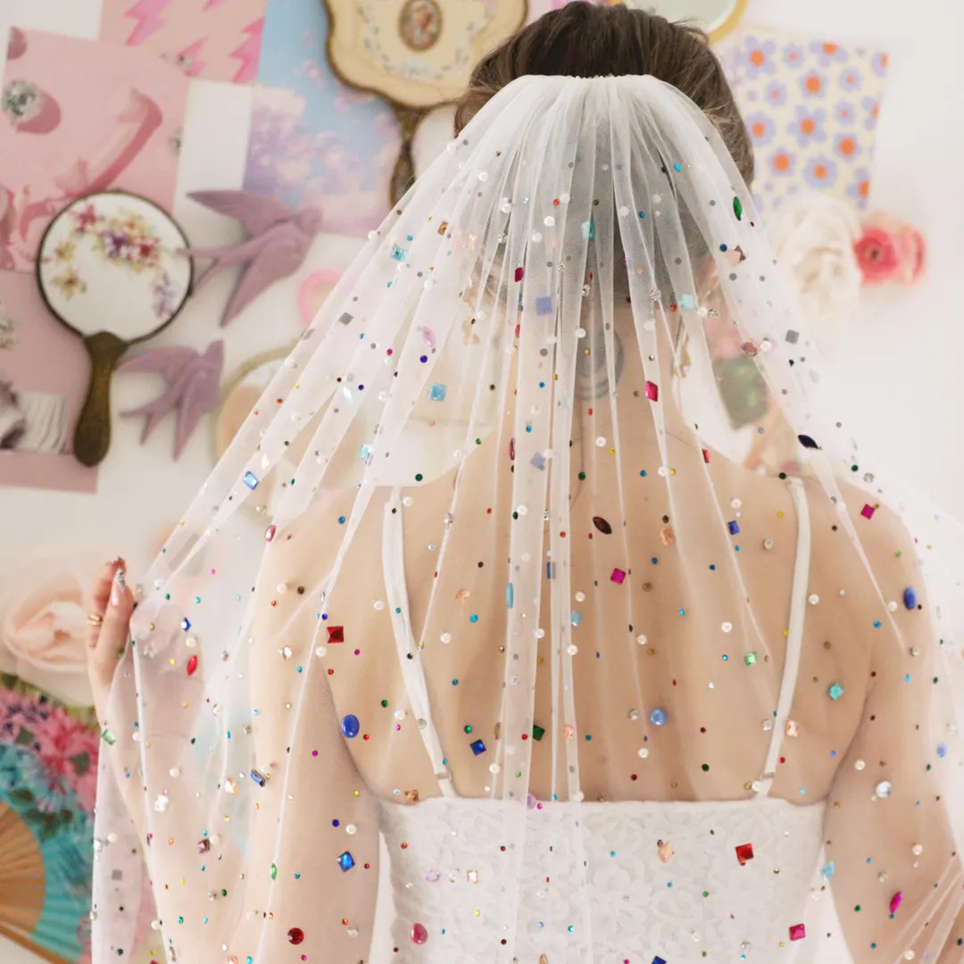 Bridal Veil With Rainbow Rhinestones - Etsy | Etsy (US)