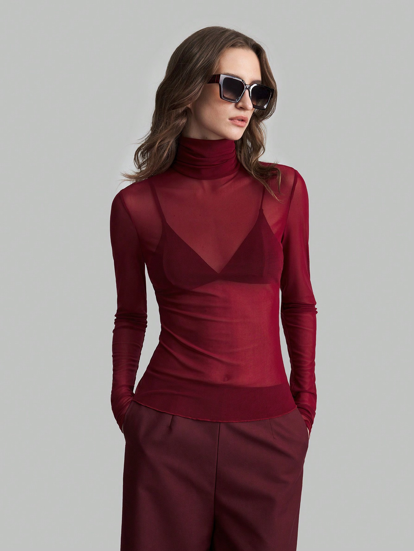 Ontre Women's Wine Red Elegant Top, Autumn And Winter | SHEIN