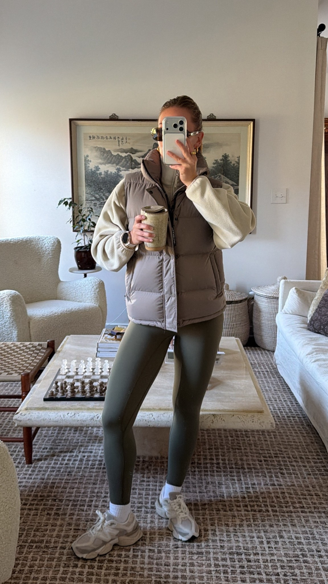 10/27/25 Bundled up for a chilly fall walk 🤎 Wearing my green Set Active workout set (XS), Aritzia fleece (M), and Aritzia Super Puff vest (S) for that perfect layered look. Finished it off with my Persol sunglasses and New Balance sneakers — cozy, functional, and fall-ready.

#LTKSeasonal #LTKActive #LTKStyleTip