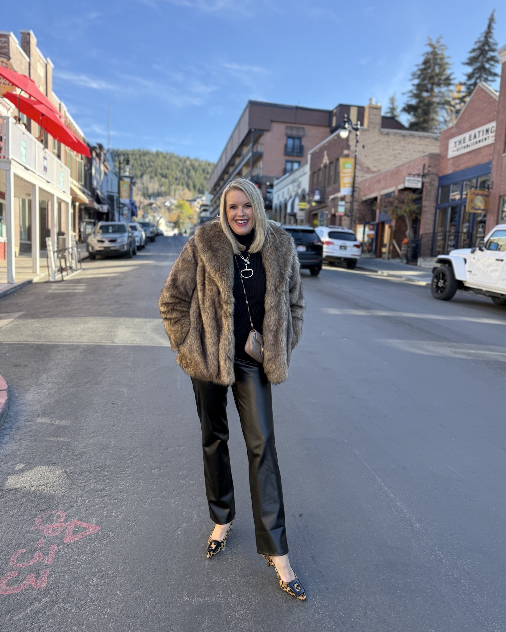 Fall outfit Inspo 
Dressed up/park City, Ut

To see a musical/ Rocky picture show 

Black leather pants NYDJ fit tts 
And butter soft 

Black thick sweater turtleneck, high quality and do good. Amazon find  under $40
Tts in a med 

Handmade Horse bit gold paperclip chain  necklace  comes in gold, or silver 
Under $60 

Gold earring drops- Amazon designer look alike find $7-12

Fur coat (last year Abercrombie & finch) tts in a small 

Leopard buckle kitten heel Anthropologie (old)
Linked similar 

Gucci marmot bag


#LTKOver40 #LTKStyleTip #LTKSaleAlert