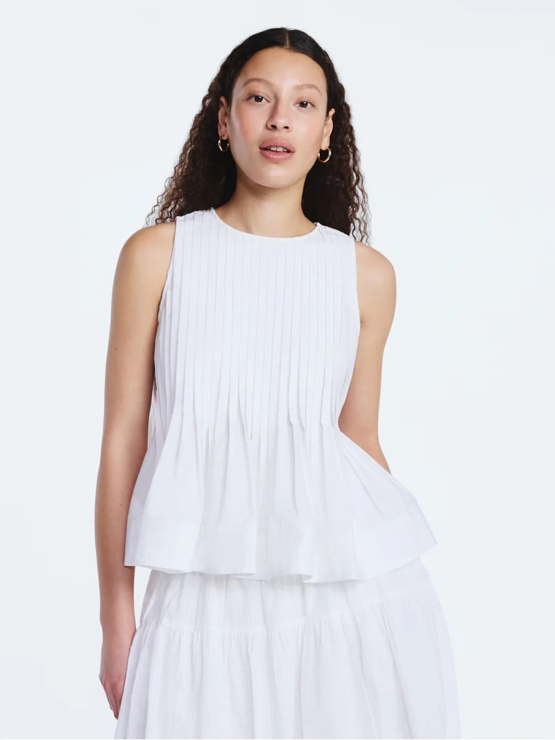 Free Assembly Women's Sleeveless Pintuck Peplum Top, Sizes XS-XXL | Walmart (US)