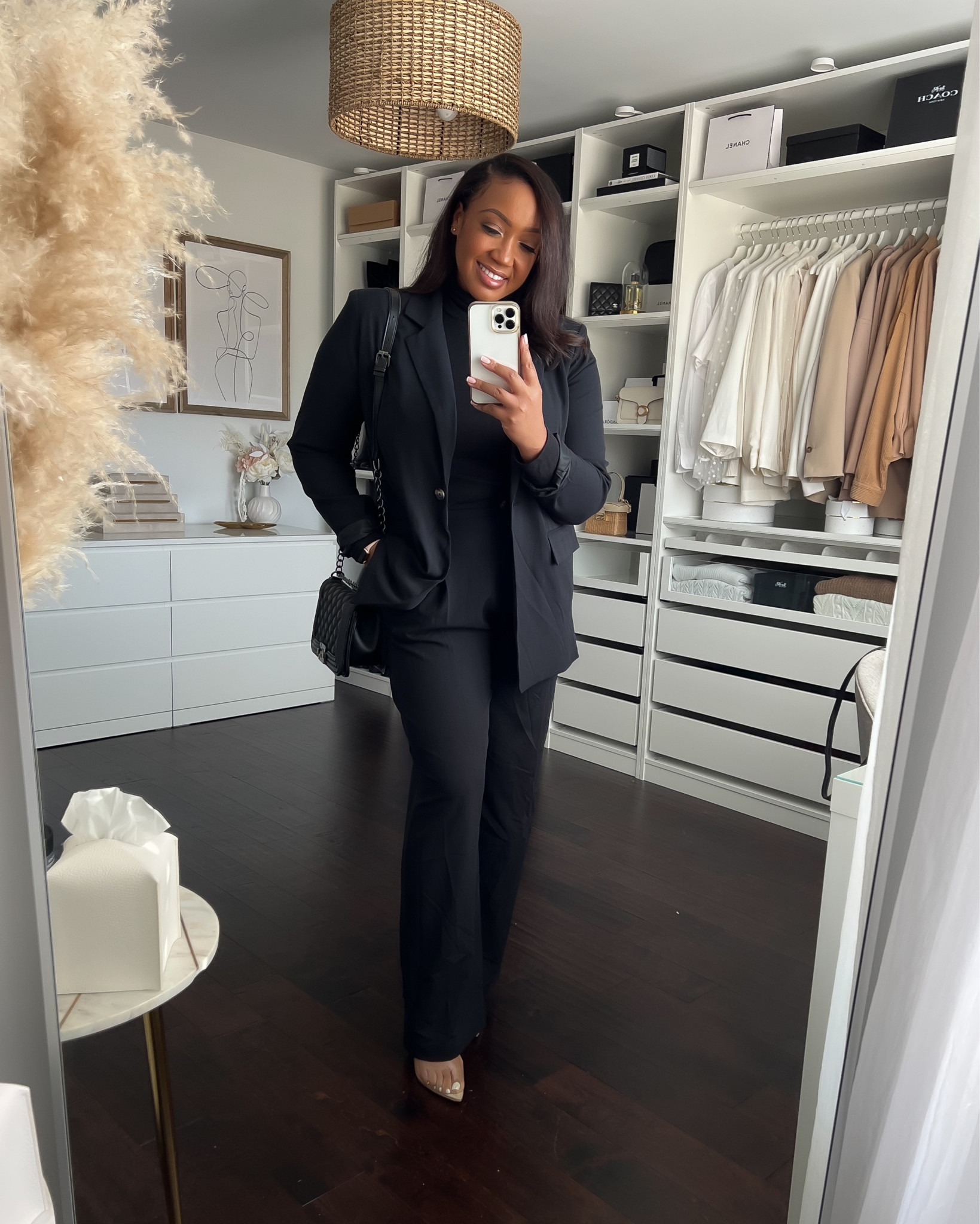 Literally the cutest black suit! Love these high waisted wide leg pants and matching blazer! Paired with a lightweight turtleneck and the look is complete! It doesn’t take much with all black. 

#LTKmidsize #LTKstyletip #LTKworkwear