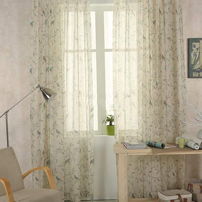 WINYY Country Rustic Birds Sheer Curtain for Bedroom & Doorway Curtain Drape Rod Pocket Top Print... | Amazon (US)