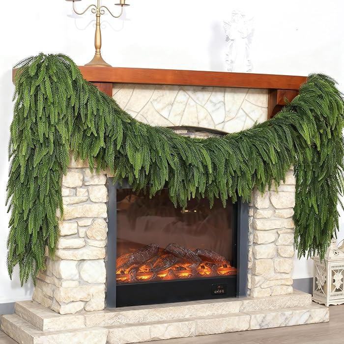 Christmas Norfolk Pine Garlands - 6ft Artificial Garland Faux Green Fake Pine Needles Garland for... | Amazon (US)