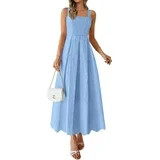PRETTYGARDEN Womens Sleeveless Maxi Summer Dresses Hollow Out Eyelet Square Neck Ruffle Flowy Bea... | Walmart (US)
