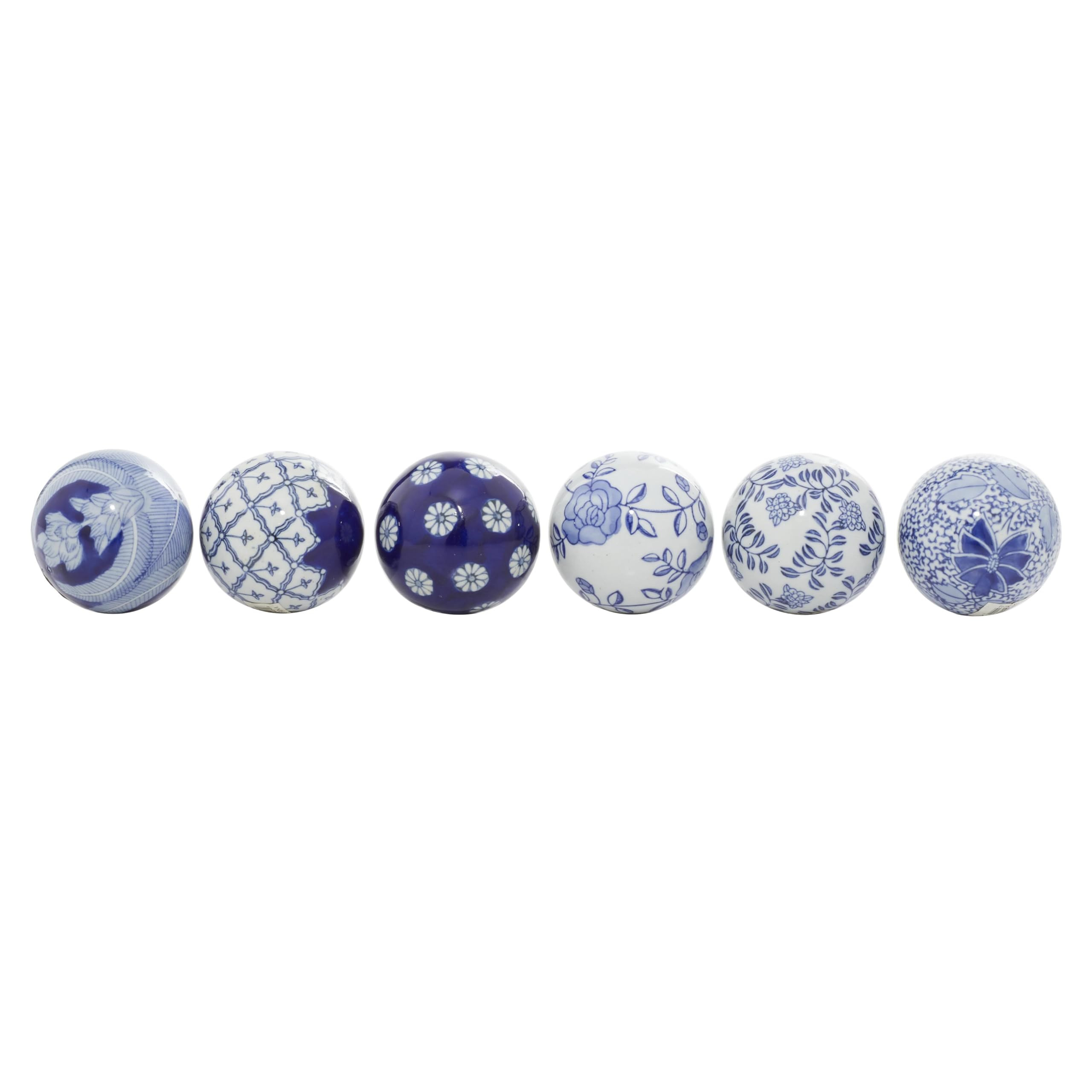 Deco 79 Glam Ceramic Orbs & Vase Filler with Assorted Patterns, Set of 6 3"D, Blue | Amazon (US)