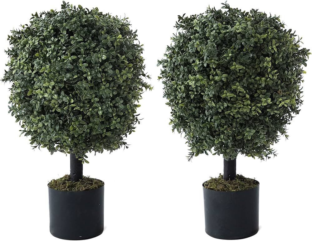 CAPHAUS Artificial Boxwood Topiary Ball Tree Set of 2, Artificial UV Resistant Bushes, Faux Potte... | Amazon (US)