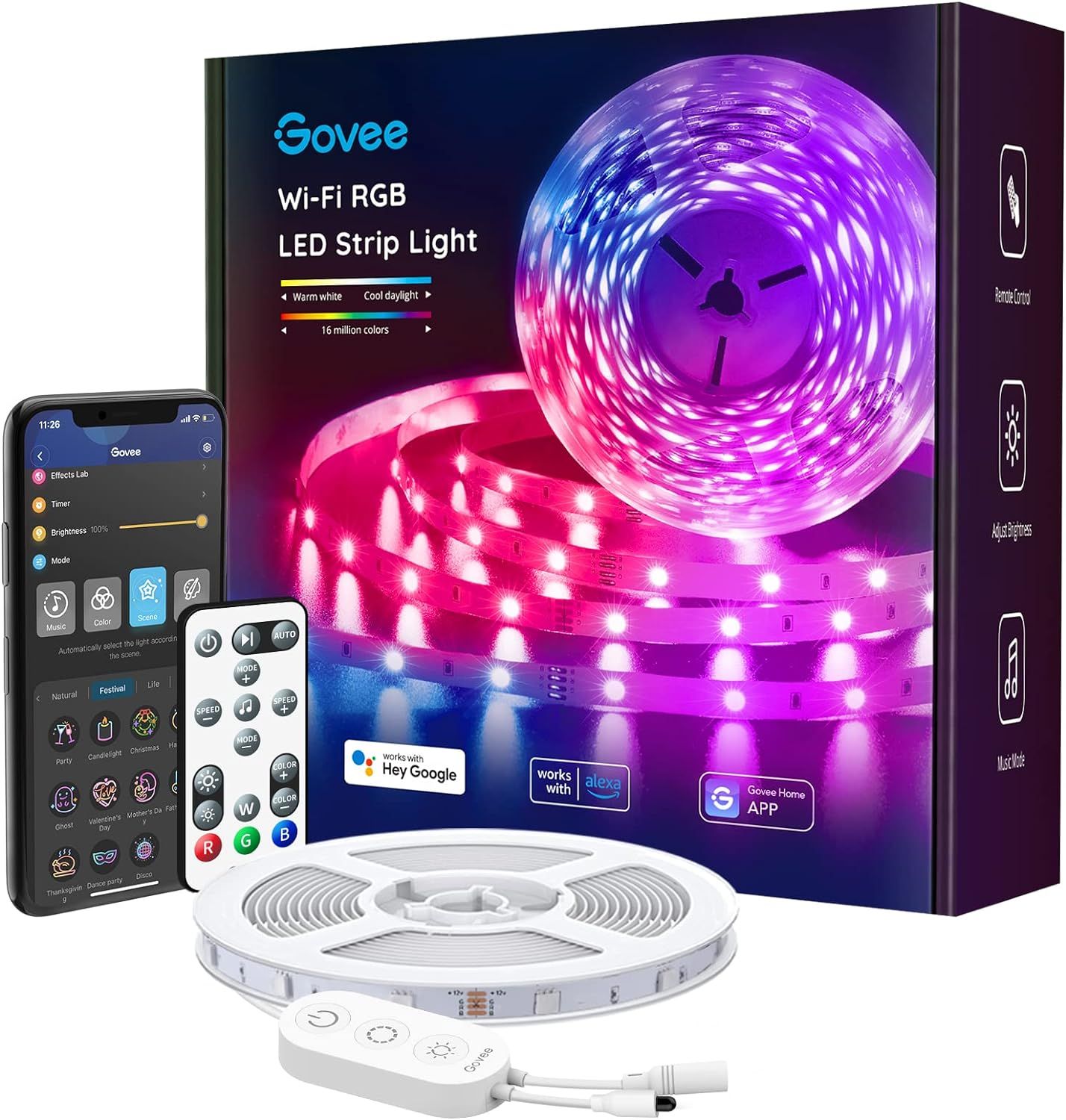 Govee Smart LED Strip Lights, 16.4ft WiFi LED Light Strip with App and Remote Control, Works with... | Amazon (US)