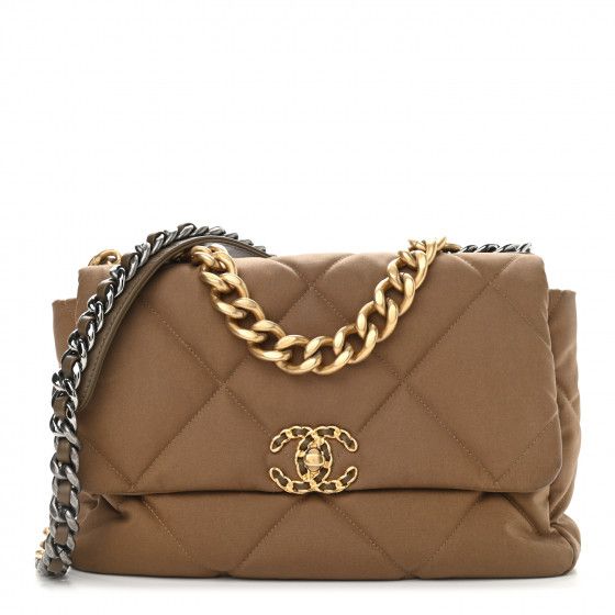 CHANEL Canvas Quilted Large Chanel 19 Flap Bronze | Fashionphile