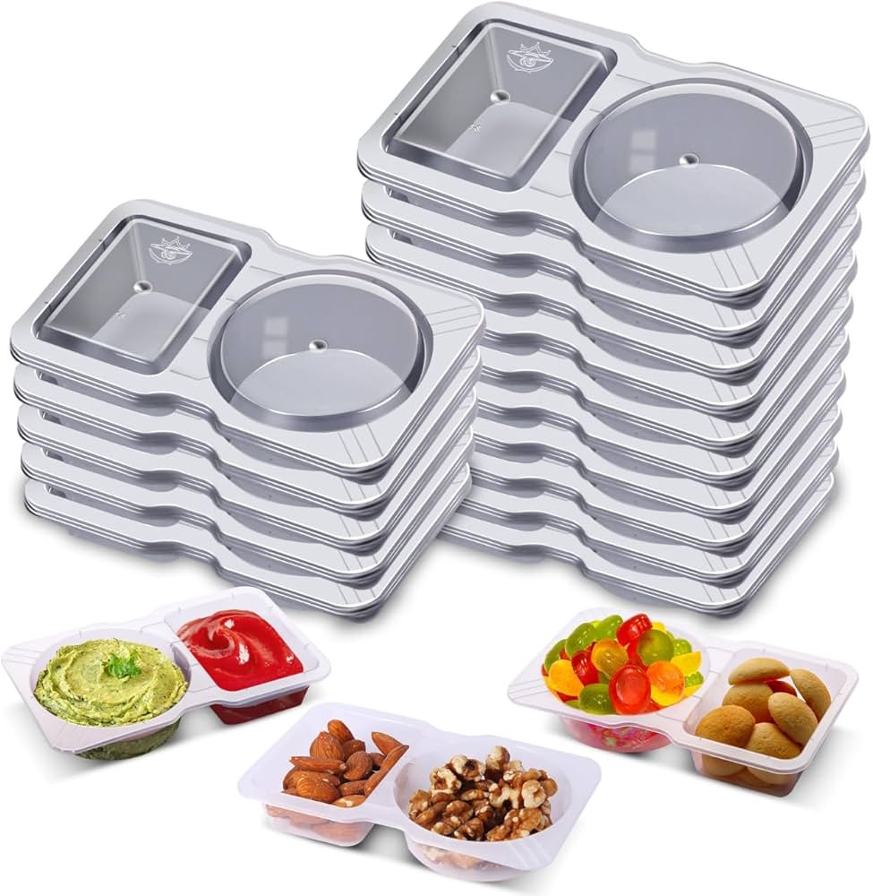 15 Sets Snack Containers, Reusable Double Compartment Condiment With Lids 2 Portion Snack Contain... | Amazon (US)