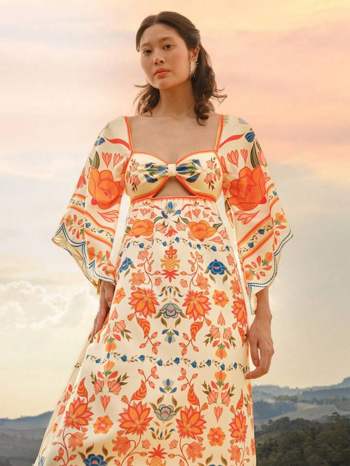 Casual Bohemian Tropical Floral And Plant Print Loose Beach Maxi Dress | SHEIN