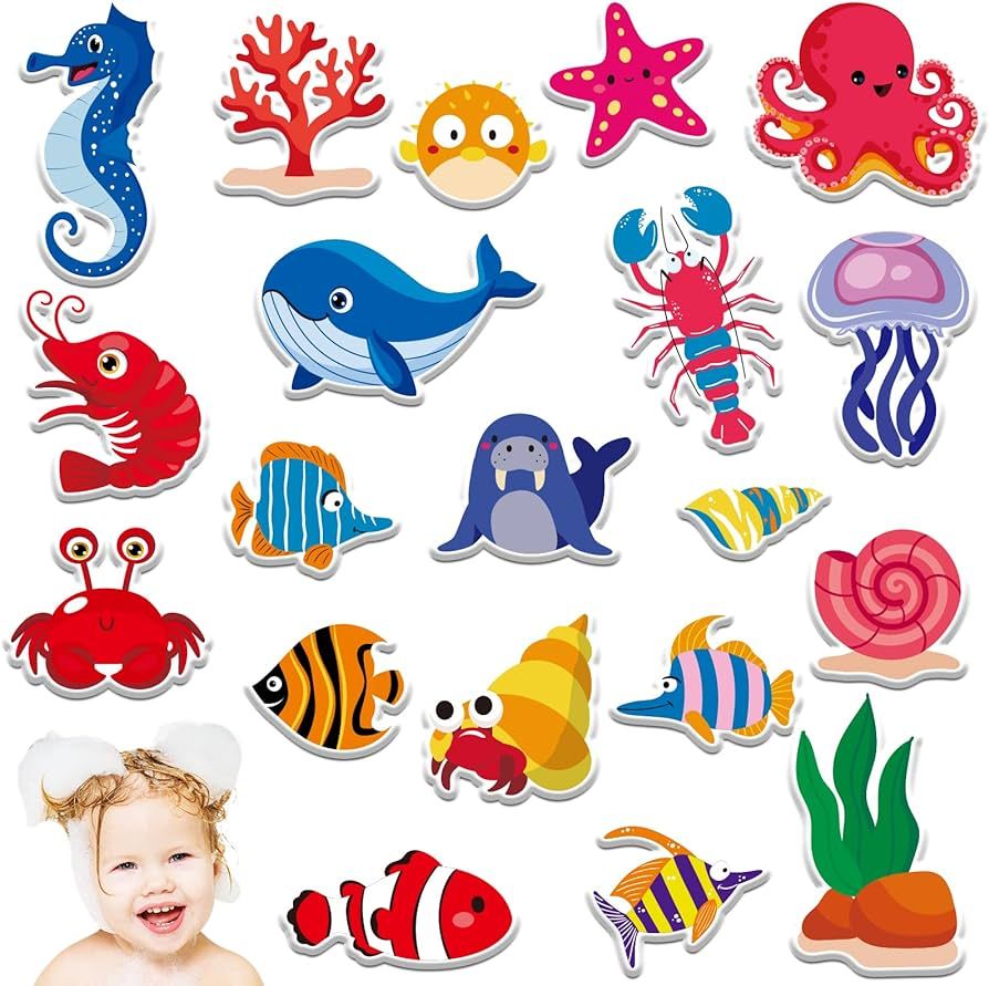 Floating Foam Bath Toys, 20 Pcs Sea Animals Character Foam Bathing Bathtub Toys for Baby Toddlers... | Amazon (US)