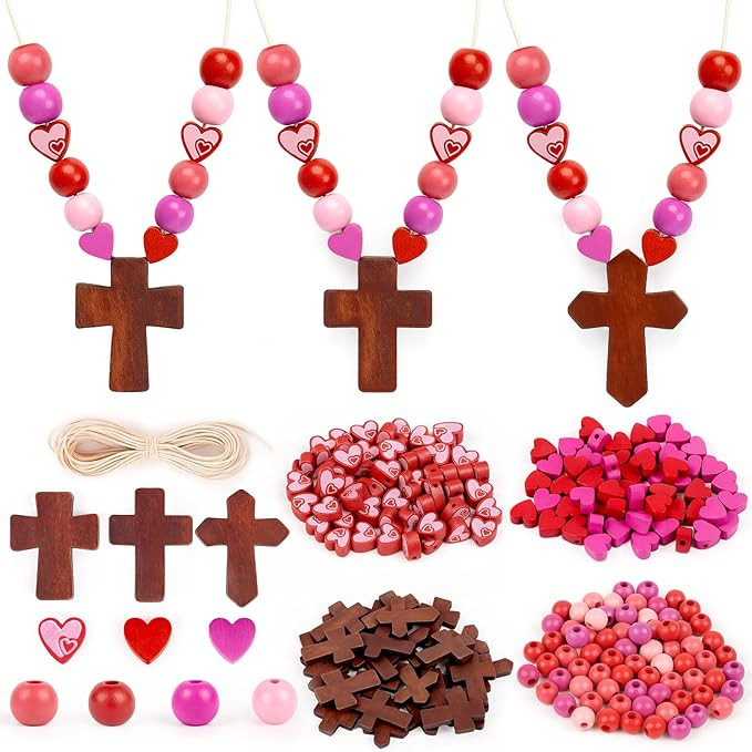 Eternity sky 27 Pcs Valentine Day Christian Craft for Kids - DIY Religious Wooden Cross Beads Nec... | Amazon (US)
