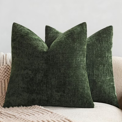 LISM 22x22 Inch Throw Pillow Covers 2-Pack Chenille Decorative Pillowcases Accent Cushion Cover for Home, Dark Green | Target