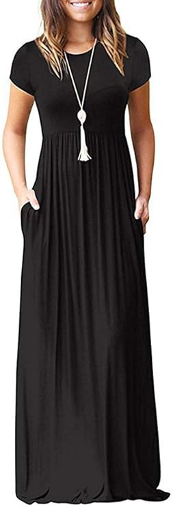 VIISHOW Women's Short Sleeve Empire Waist Maxi Dresses Long Dresses with Pockets | Amazon (US)