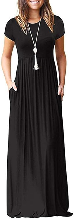 VIISHOW Women's Short Sleeve Empire Waist Maxi Dresses Long Dresses with Pockets | Amazon (US)