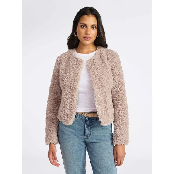 Sofia by Sofia Vergara Women's Faux Fur Cropped Jacket, Sizes XS-XXXL | Walmart (US)