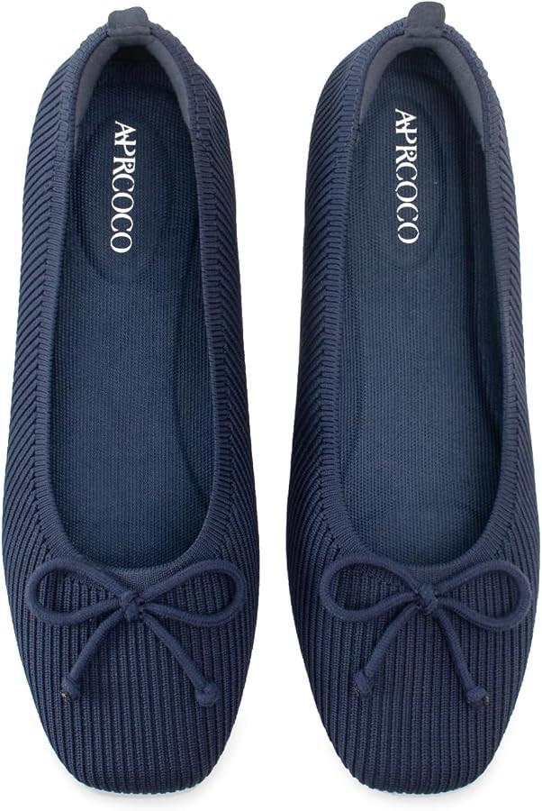 AprCoco Flats for Women Bowknot Ballet Knit Foldable Flat Square Toe Comfort Light Shoes Office L... | Amazon (US)