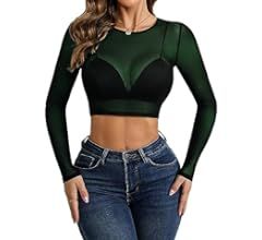 Ardor Night Mesh Long Sleeve Top for Women See Through Shirt Cropped Sheer Top Gothic Rave Outfit... | Amazon (US)