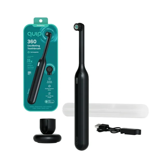Quip 360 Oscillating Rechargeable Electric Toothbrush, Adult Compact Head, Black Night | Walmart (US)
