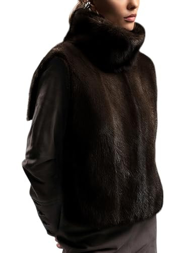 Wyeysyt Women Faux Fur Vest Fluffy Mock Neck Plush Pullover Shawl Winter Cropped Waistcoat(Brown-L) | Amazon (US)