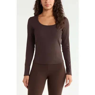 Zella Long Sleeve Rib T-Shirt in Pink Carmine at Nordstrom, Size Large | Nordstrom
