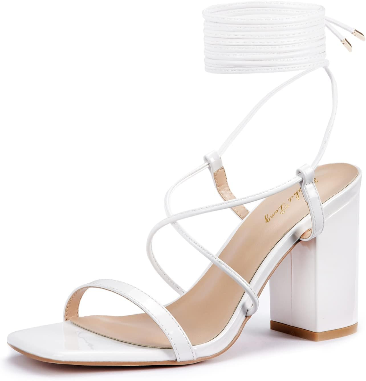 Elisabet Tang Women's Strappy Chunky Heels Sandals, 3 inch Low Block Heels Lace Up Ankle Wrap Hee... | Amazon (US)