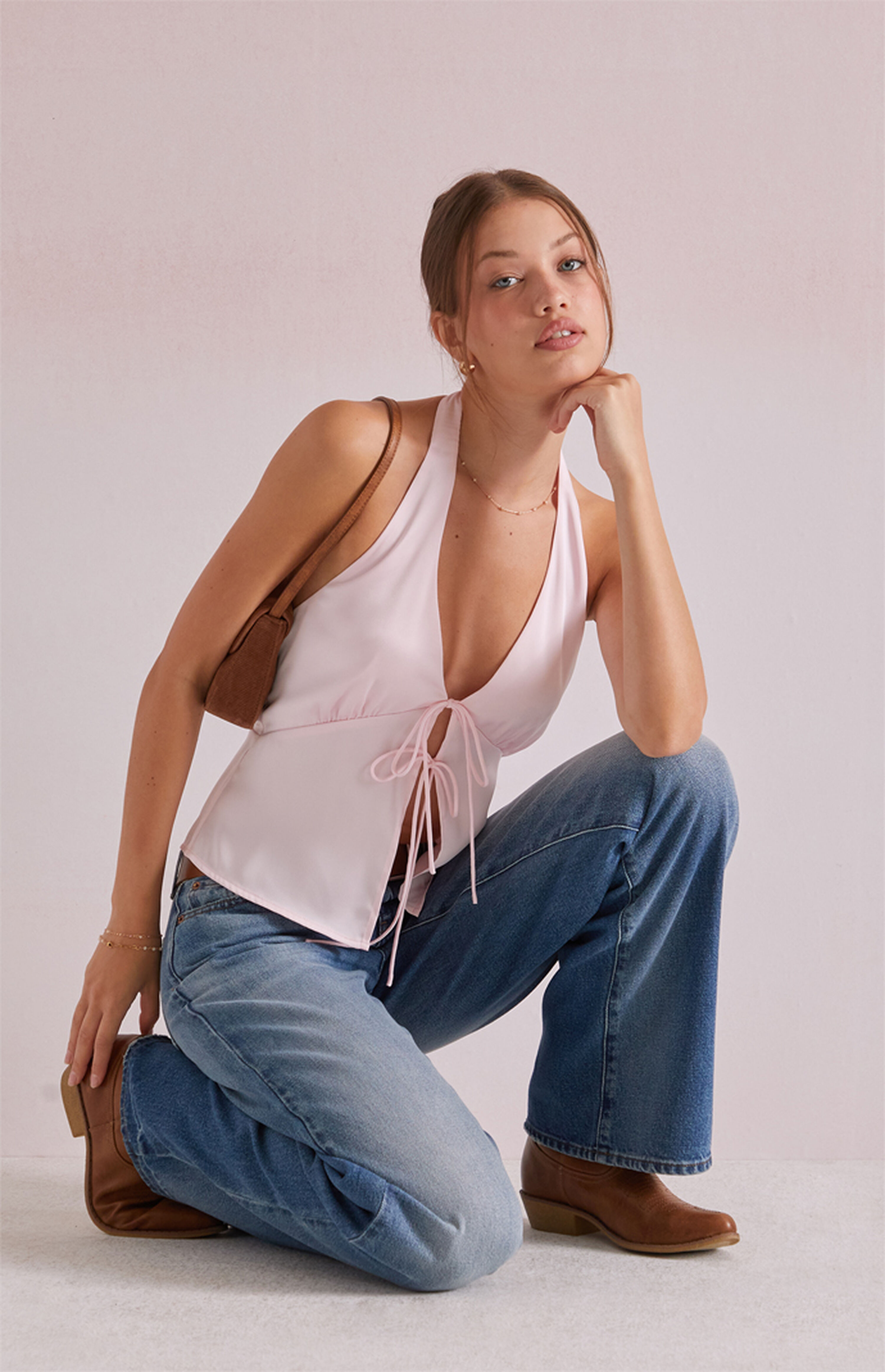 Beverly and Beck Celine Satin Tie Front Halter Top | PacSun