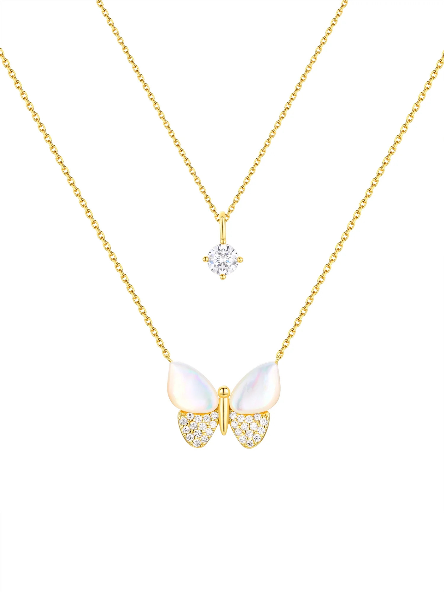 Believe by Brilliance Mother of Pearl and Cubic Zirconia Butterfly Necklaces in 14KT Gold Flash P... | Walmart (US)