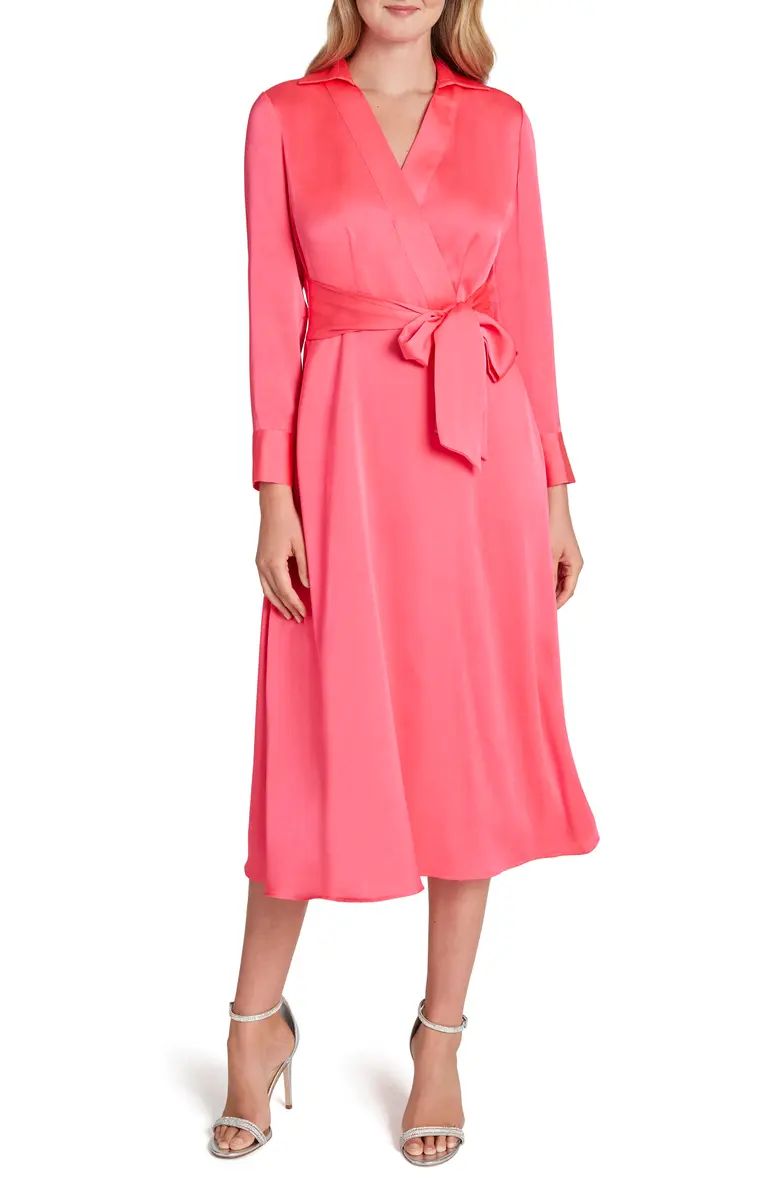 Wrap Front Long Sleeve Satin Midi Dress | Nordstrom