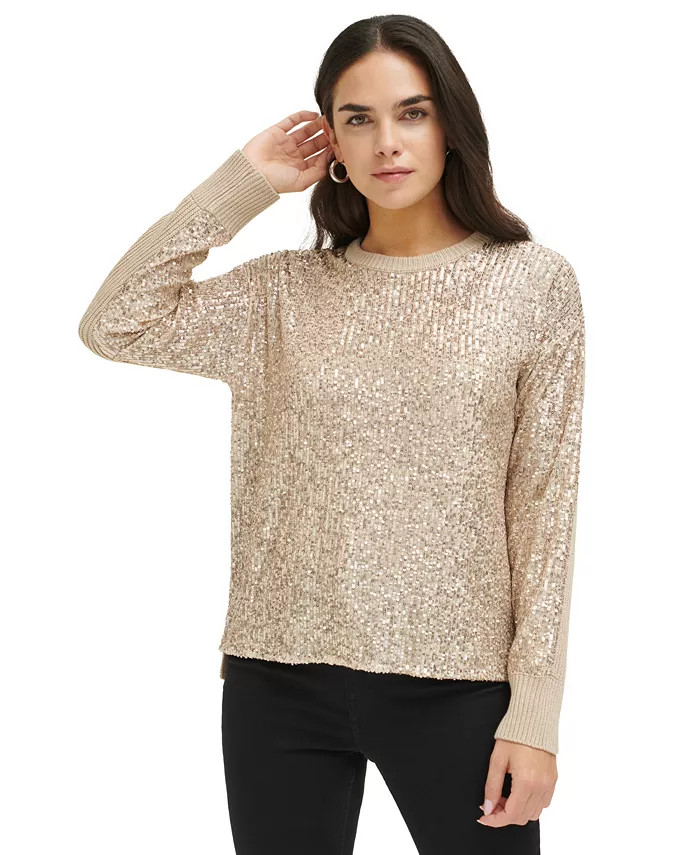 Women's Long Sleeve Sequin Front Sweater | Macy's