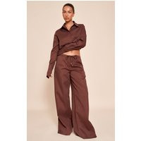 Dark Brown Oversized Drawstring Straight Leg Trouser | PrettyLittleThing UK