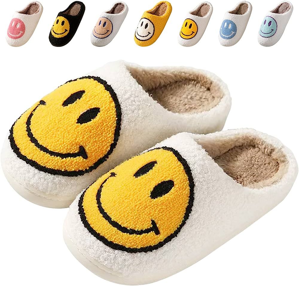 Bevaney Smiley Face Slippers for Women, Retro Slippers with Smiley Face Soft Plush Preppy Slipper... | Amazon (US)