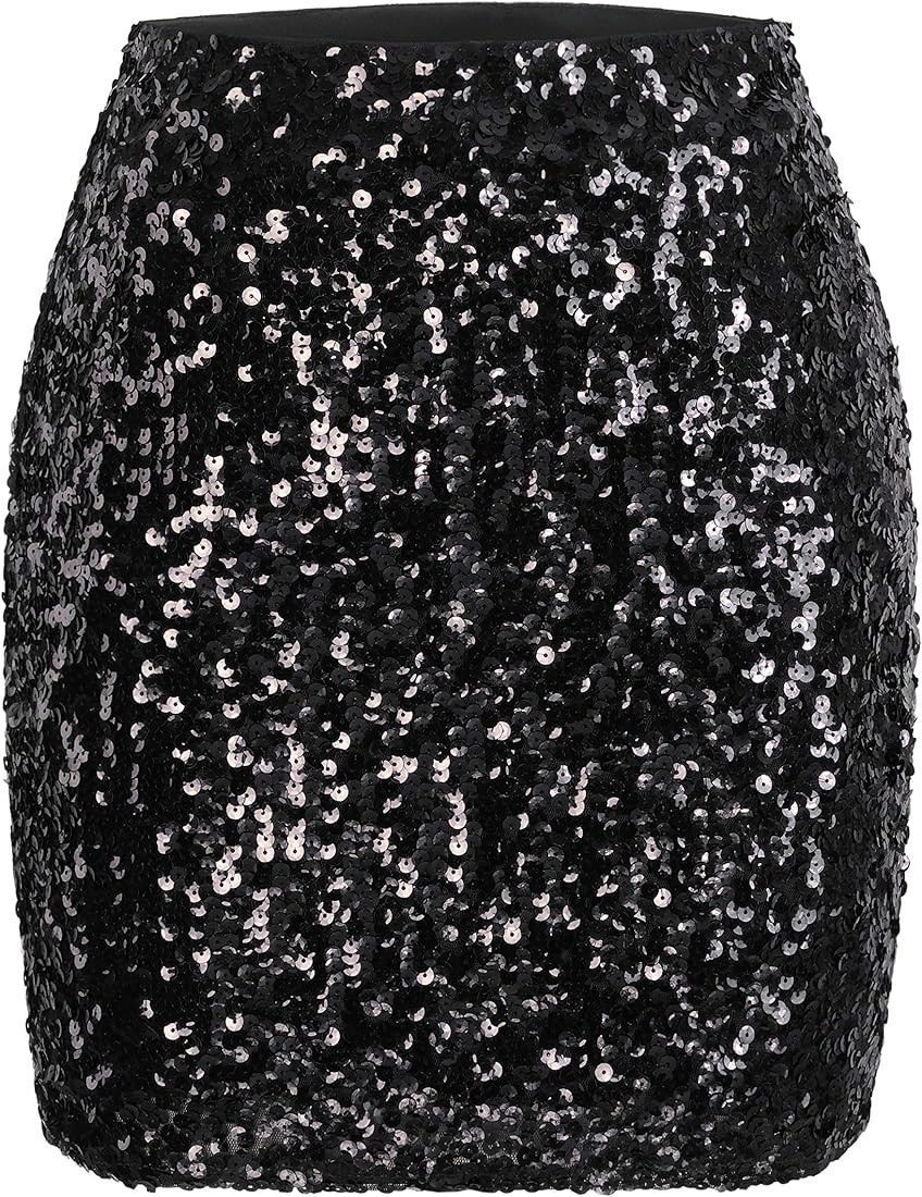 MANER Women's Sequin Skirt Sparkle Stretchy Bodycon Mini Skirts Night Out Party | Amazon (US)