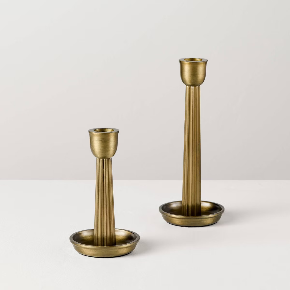 2pk Brass Ribbed Candle Holders - Hearth & Hand™ with Magnolia | Target