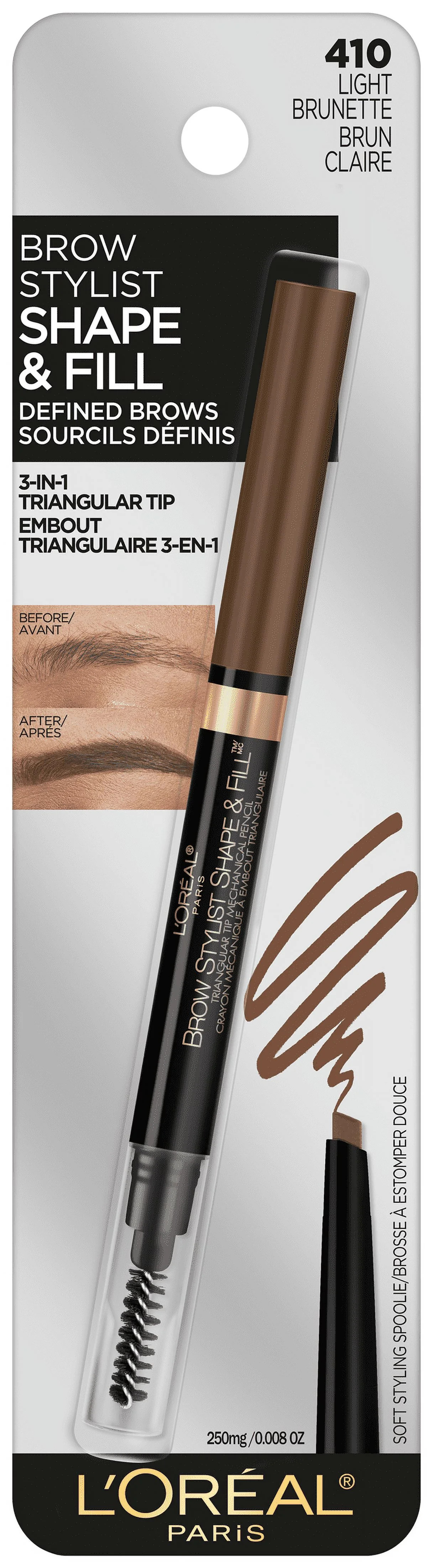 L'Oreal Paris Stylist Shape and Fill Mechanical Eyebrow Makeup Pencil, Light Brunette | Walmart (US)