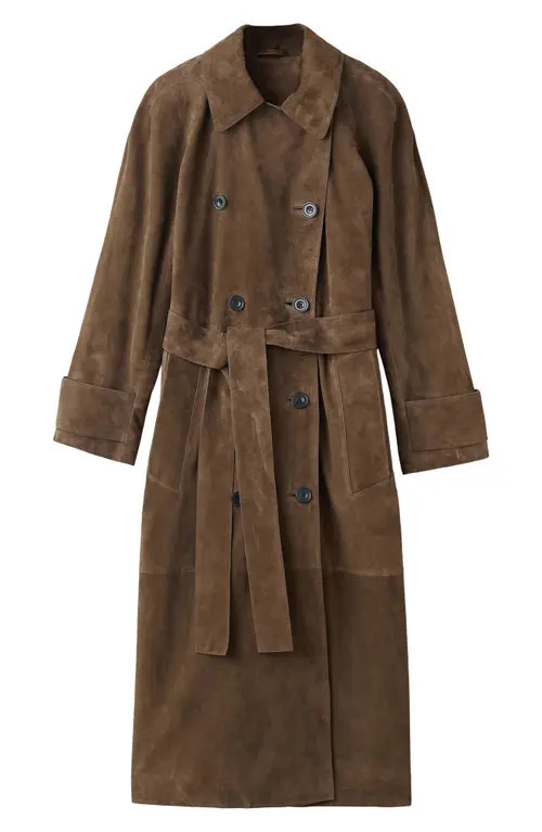 MANGO Selection Double Breasted Suede Trench Coat in Brown at Nordstrom, Size Medium | Nordstrom